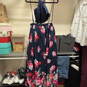 Floral Maxi Dress with Navy Lace Top